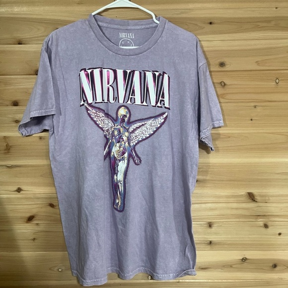 NIRVANA Purple Short Sleeve Tee Iconic Graphic - Picture 1 of 5